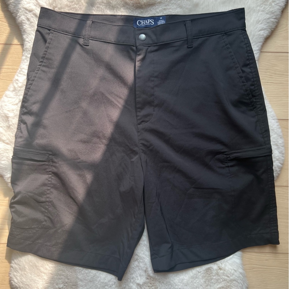 Chaps Black Flat Front Golf Shorts Size 34 Breathable Material Golf Ball Pocket